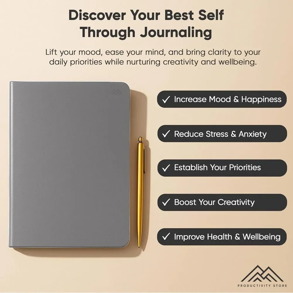 Journal For Men & Women - Gratitude & Self Care Journal With Prompts Grey